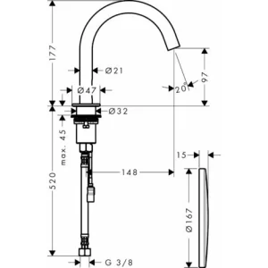 Hansgrohe AXOR Uno Elektronik-Waschtischmischer, Ausladung 147mm, Farbe: Chrom – 38010000 7