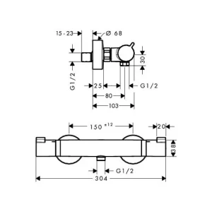 Hansgrohe Duscharmatur Ecostat, 13122000, Thermostat-Brausebatterie Mit Thermostatkartusche, Temperaturbegrenzung, Rückflussverhinderer, Schalldämpfer, Chrom, 09702 4 12