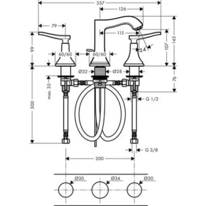 Hansgrohe 3-loch Waschtischarmatur 110 Metropol Classic Chrom/Gold Mit Hebelgriff, 31330090 6
