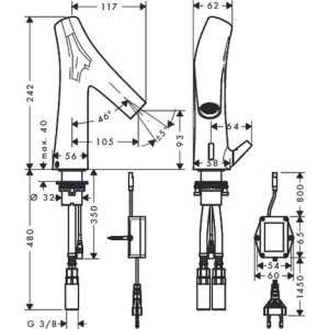 Hansgrohe Waschtischmischer Axor Starck Organic Elektronik Netzbetrieb Chrom, 12173000 6