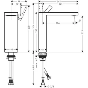 Hansgrohe AXOR MyEdition Einhebel-Waschtischmischer 230 Mit Push-Open Ablaufgarnitur, Ohne Platte, Farbe: Chrom – 47022000 6